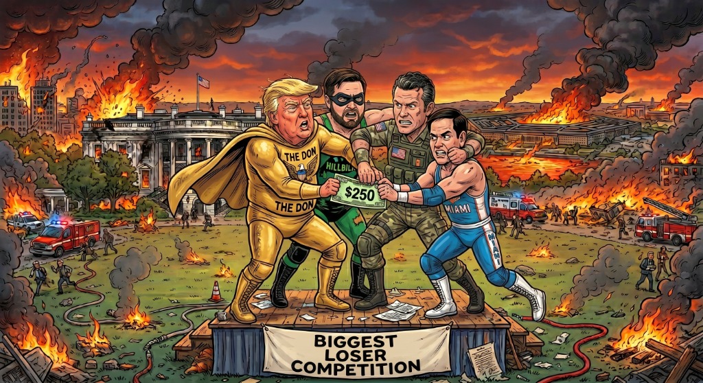 Satirical cartoon depicting political leaders